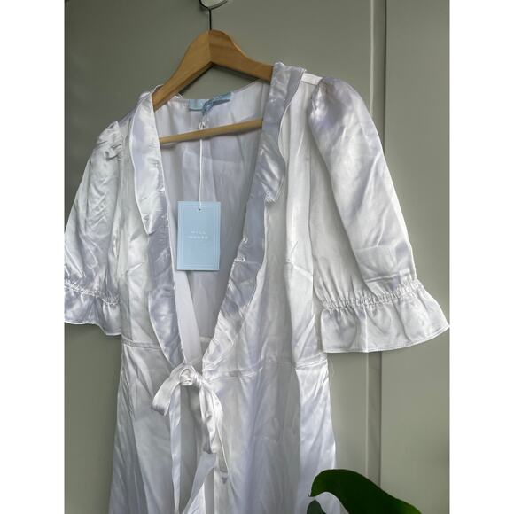 HILL HOUSE new white satin ruffle bridal delicate feminine Nima robe wrap dress - Picture 5 of 6